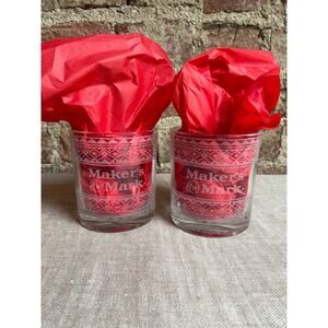 Maker's Mark 2 Etched Christmas Sweater Print Bourbon Whiskey Rock Glasses